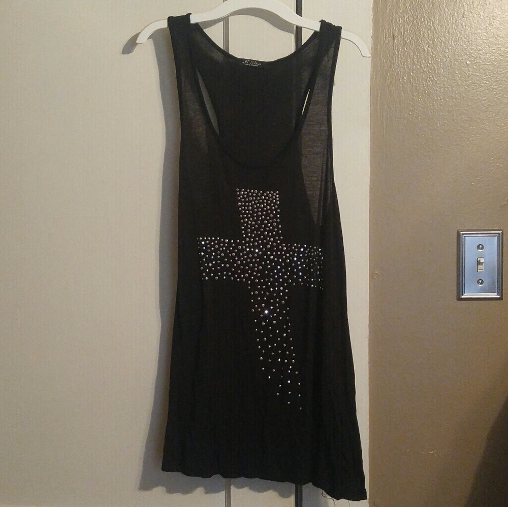 Black Tank with Silver Studded Rock&Roll Cross