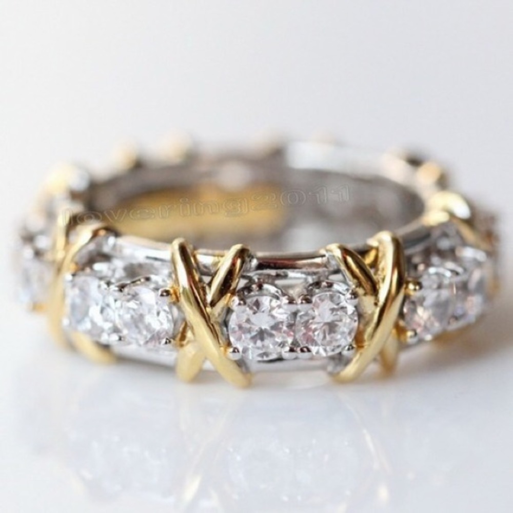 925 Sterling Silver White Crystal Stackable Ring. - image 1