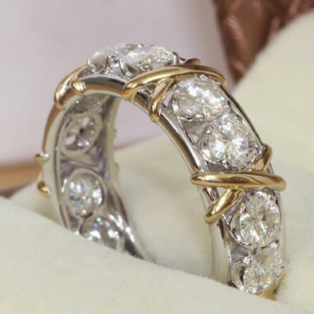 925 Sterling Silver White Crystal Stackable Ring. - image 2