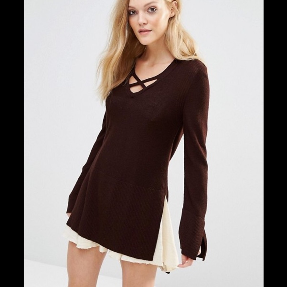NWT Free People Criss Cross Brown Pullover Sweater - Picture 2 of 6