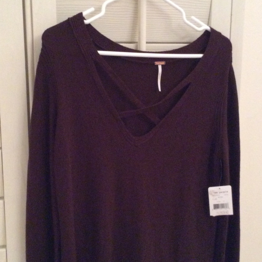 NWT Free People Criss Cross Brown Pullover Sweater - Picture 6 of 6