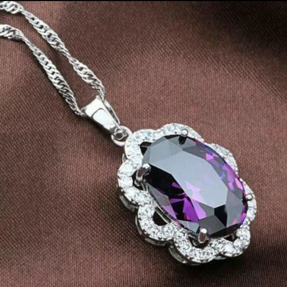 Amethyst crystal & sterling silver chain