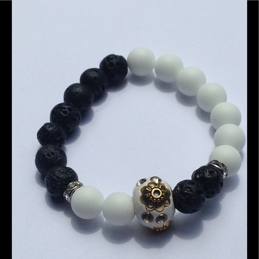 SOLD Natural Alabaster and Lava Rock Bracelet - Picture 1 of 4