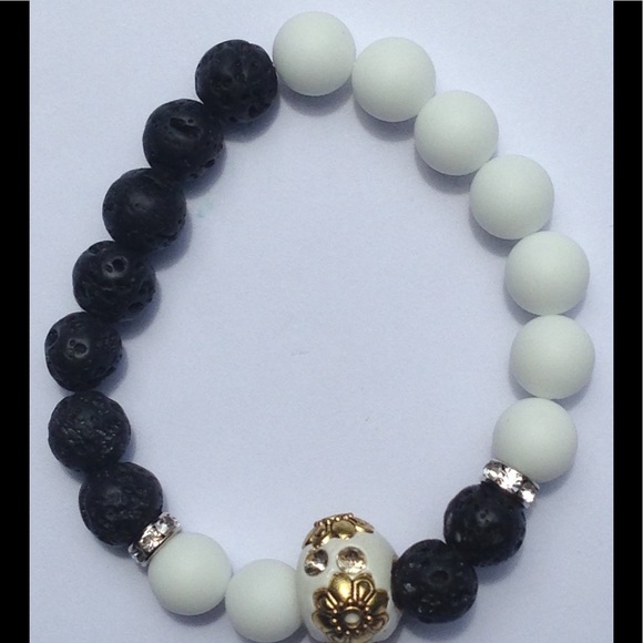 SOLD Natural Alabaster and Lava Rock Bracelet - Picture 2 of 4
