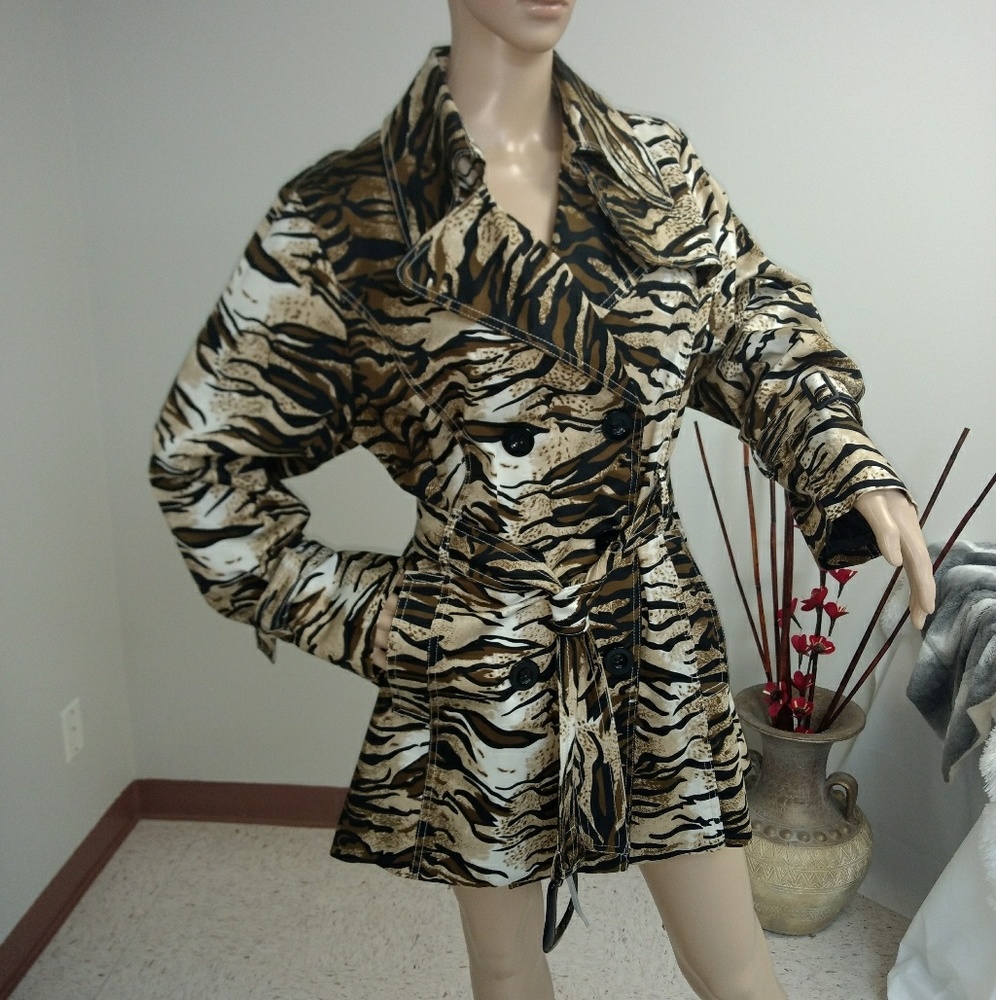 Animal Print Double Breast Belted Trench Coat- Med