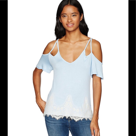 Self Esteem Tops - Self Esteem Women's Lace Hem Cold Shoulder
