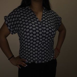 Blue with white design blouse