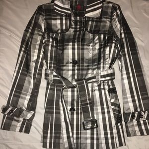 Cute plaid black and white dress coat.