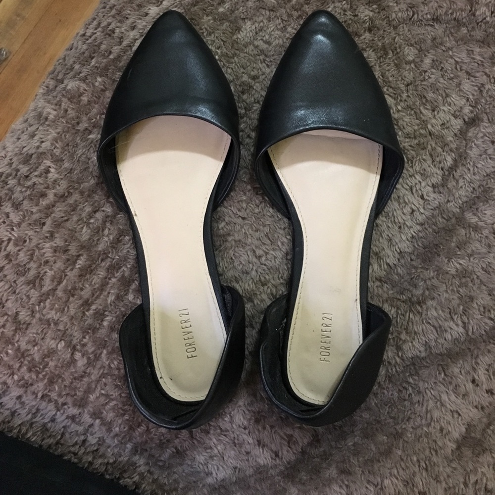 Black faux leather flats