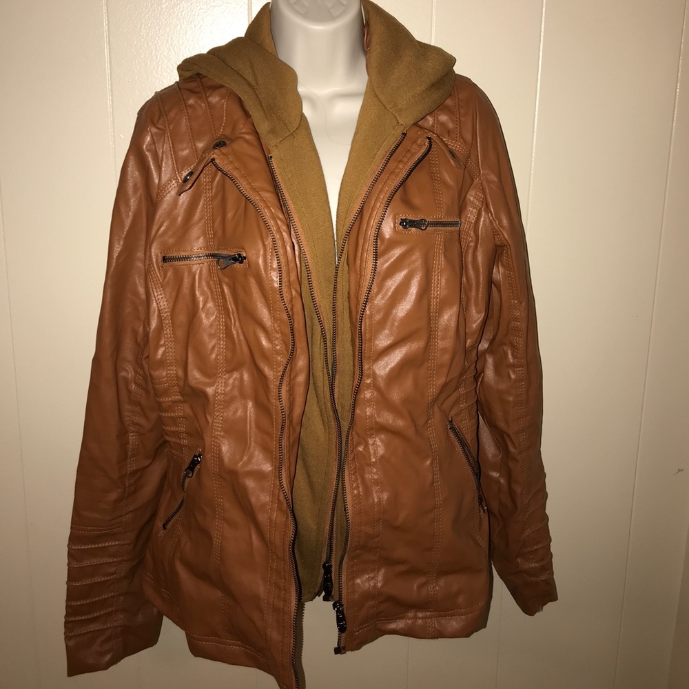 Faux leather layered look jacket Sz L