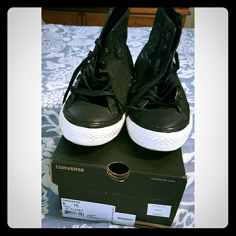 Black Sequin Sparkle High Top Converse Sneakers