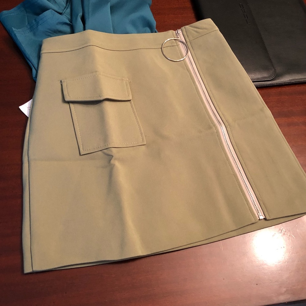 Olive Green Zip Up Skirt