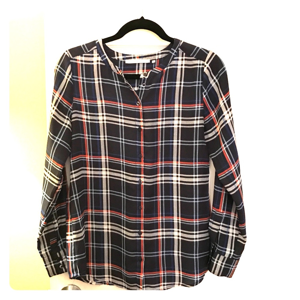 Navy plaid blouse