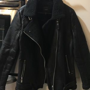 WORE ONCE! Faux Shearling Moto Leather Jacket M