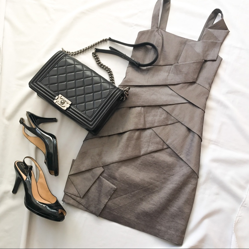 Cache Brown Gold Wrap Bandage Sheath Dress 2 XS