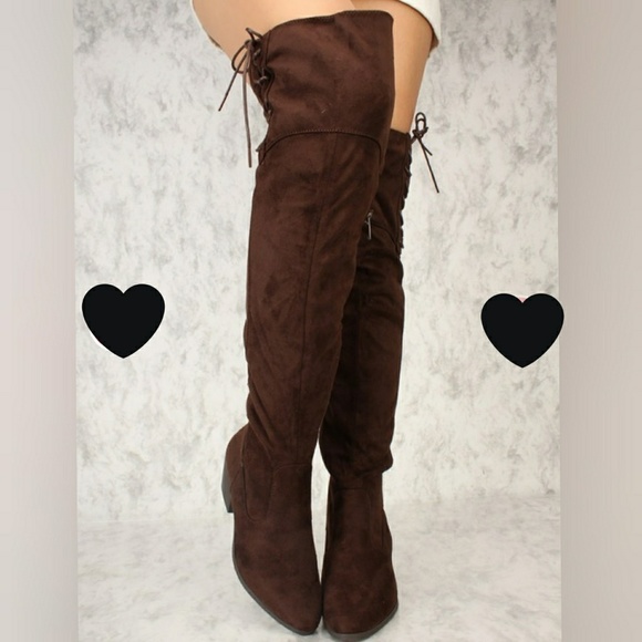 Last 10 Sexy Brown Knee High Flat Boots Faux Suede - Picture 2 of 3