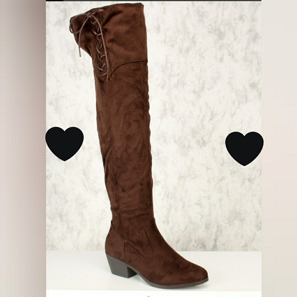 Last 10 Sexy Brown Knee High Flat Boots Faux Suede - Picture 3 of 3