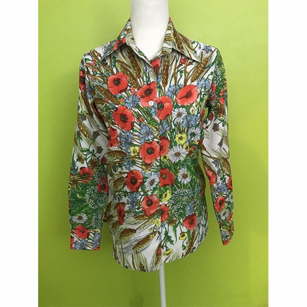Retro King James Long Sleeve Buttoned Floral Top S