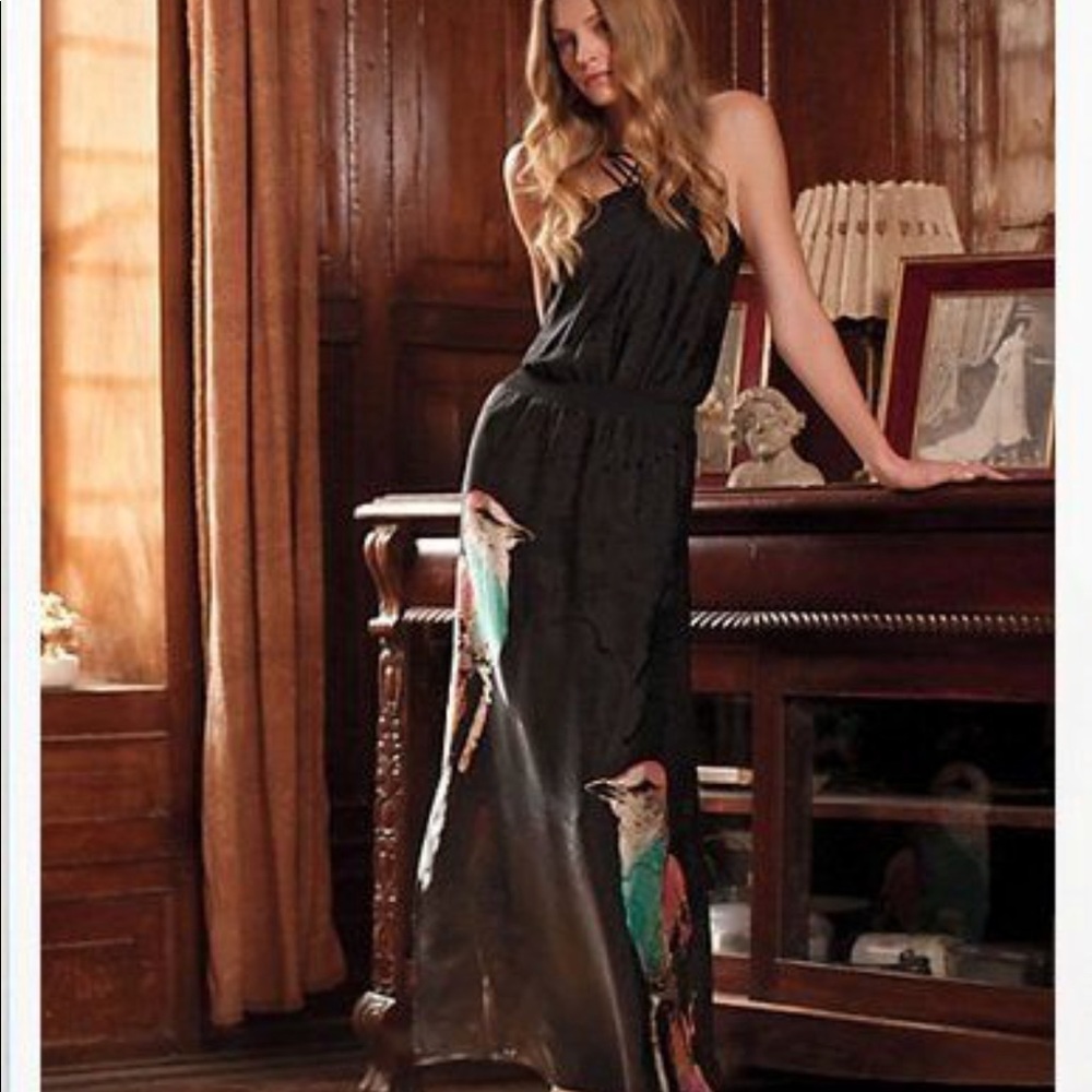 Leifsdottir Black bird silk corvida maxi dress