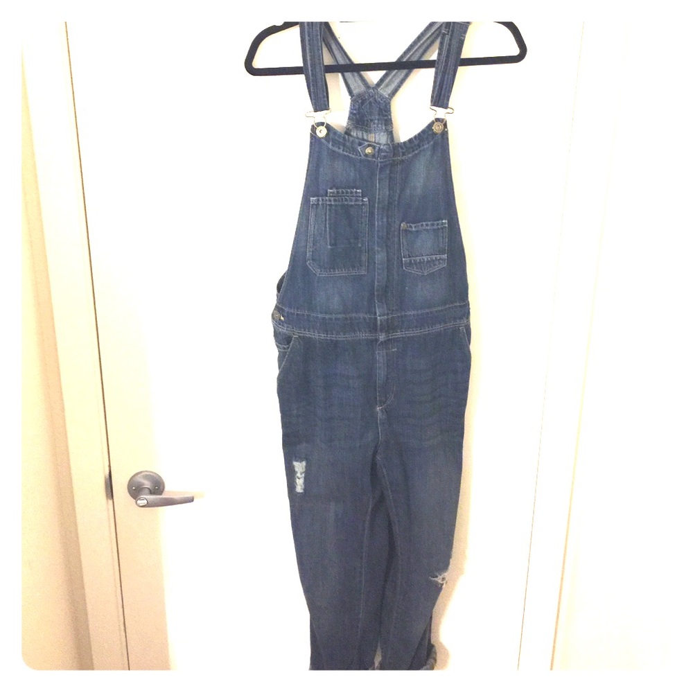 H &M ripped jean overalls