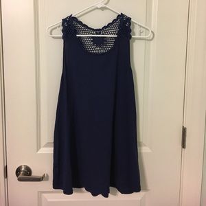 Navy Blue High Neck Tank Top “crocheted” Back