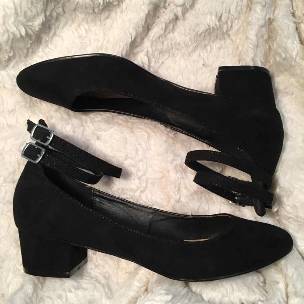 Black Double Strap Kitten Heels