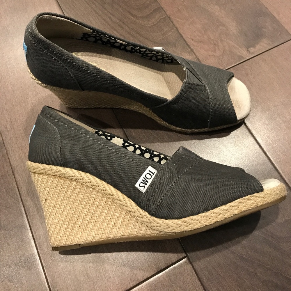 Toms ash grey canvas wedge sandals