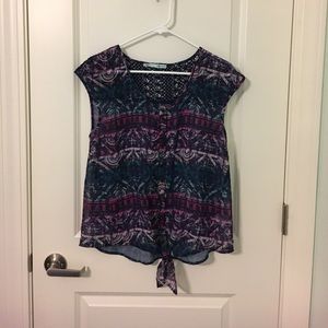 Blue, Green, and Pink Sheer Tank Top Crochet Back