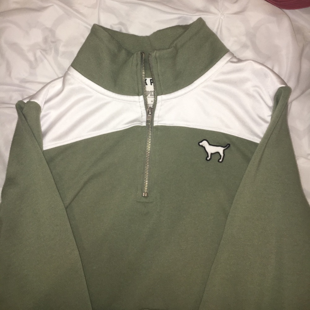VS PINK olive quarter zip sweatshirt
