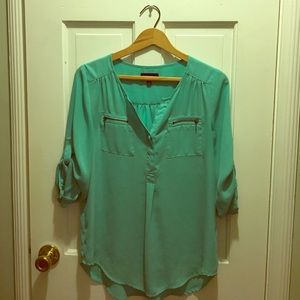 Mint tunic blouse with zipper accents