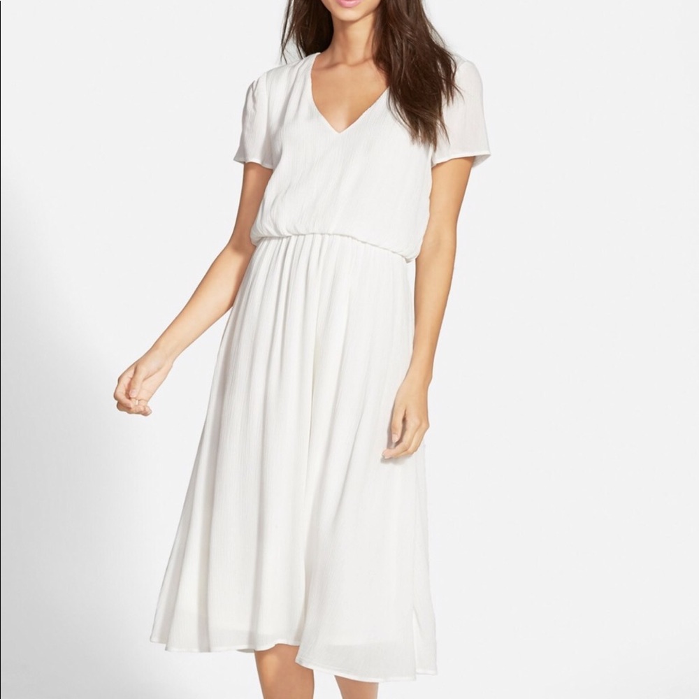 WAYF White Blouson Midi Dress