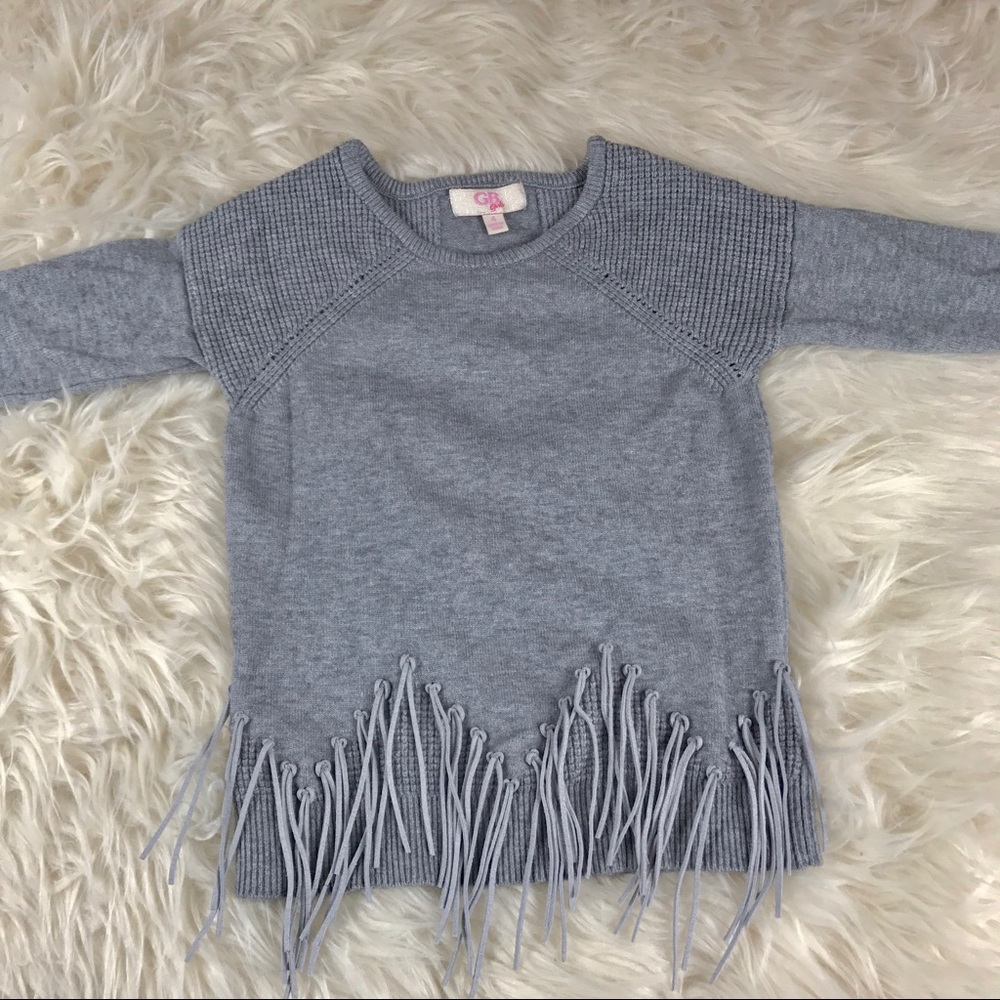 GB girls grey sweater with fringes on front size 4