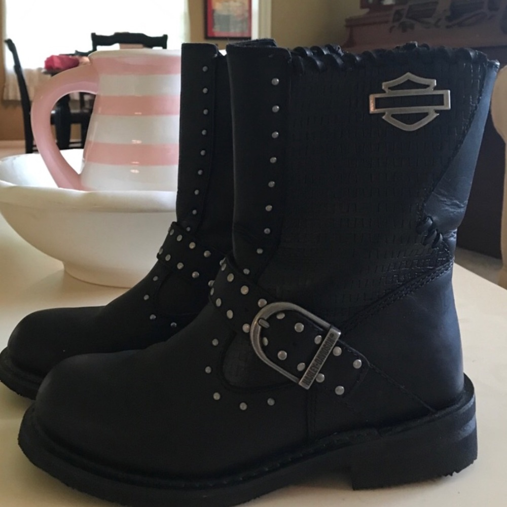 Harley Davidson black leather boots like new