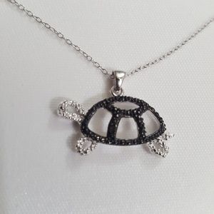 Sterling Silver Black Diamond Turtle Necklace