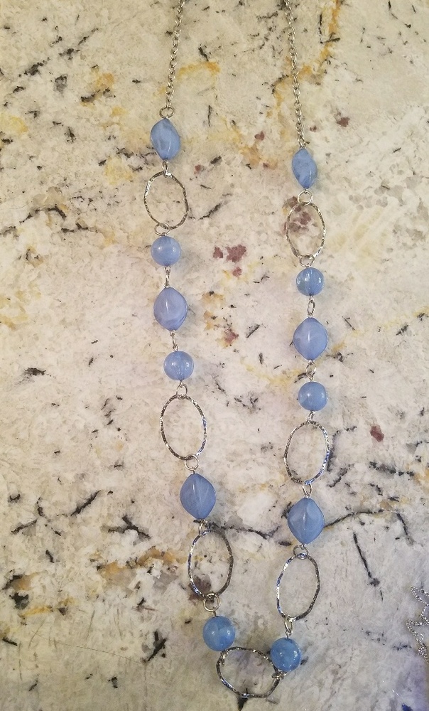 Blue bead and silver necklace