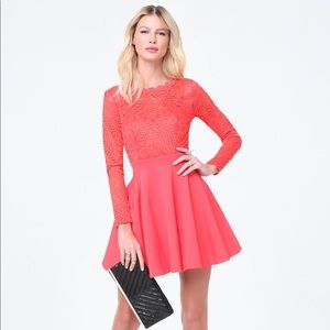 BEBE Lace Backless Flared Dress