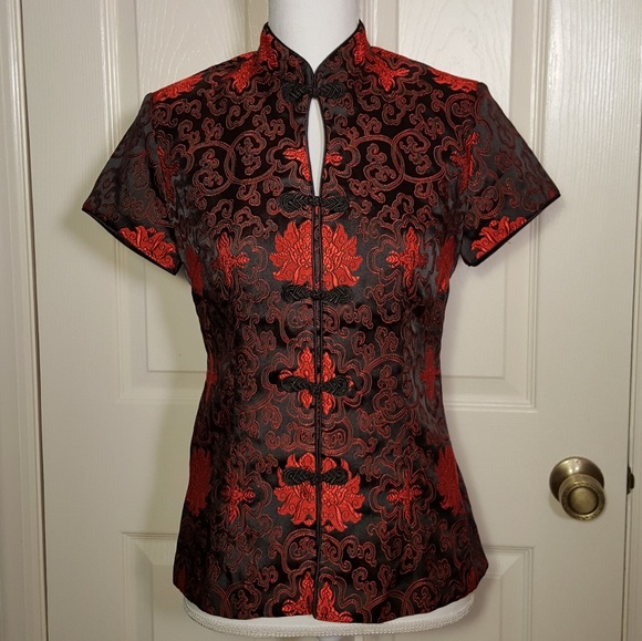 Fengqi Fashion Tops - Chinese Black & Red Brocade Top
