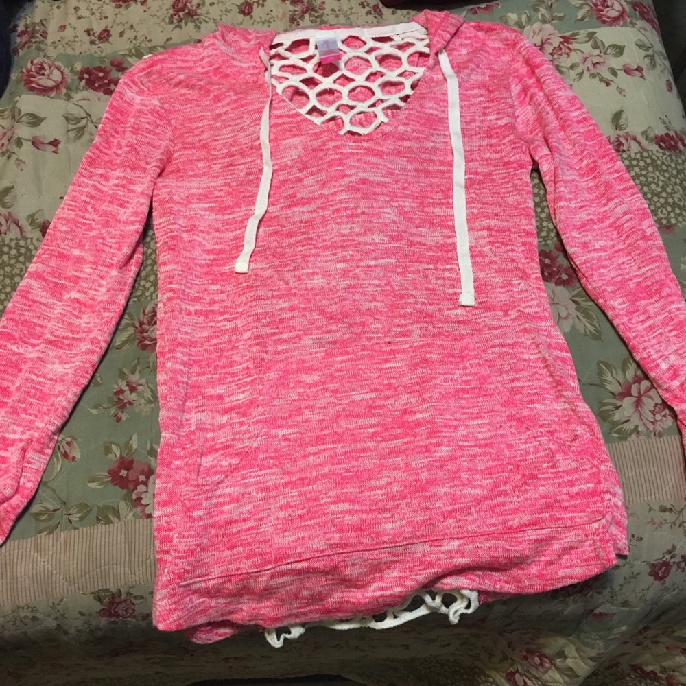 Hot pink, back laced shirt.