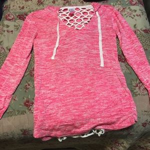 Hot pink, back laced shirt.