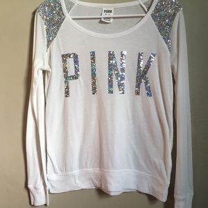 PINK Bling Silver Sequin Long Sleeve Top