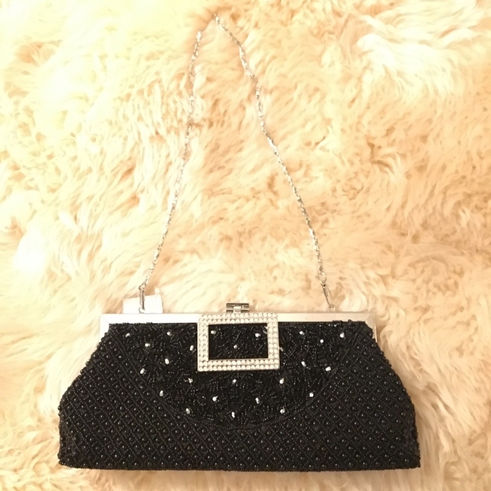 Pitch black vintage sequin clutch
