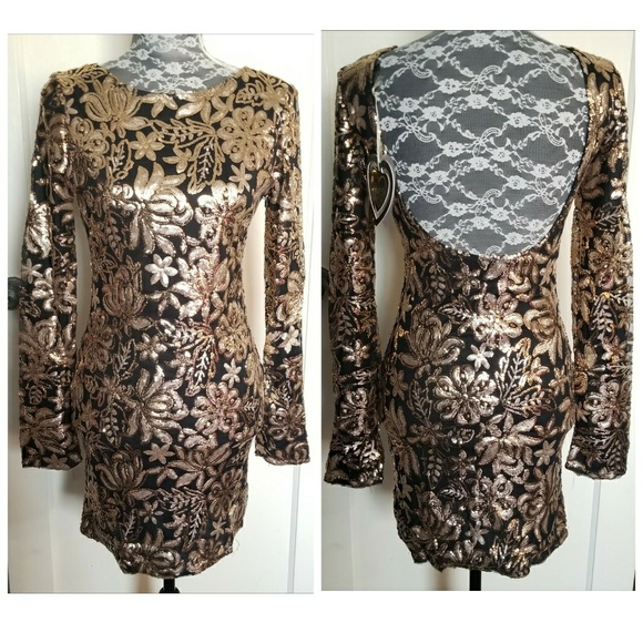 Gold Sequin Cocktail Dress - Picture 3 of 3