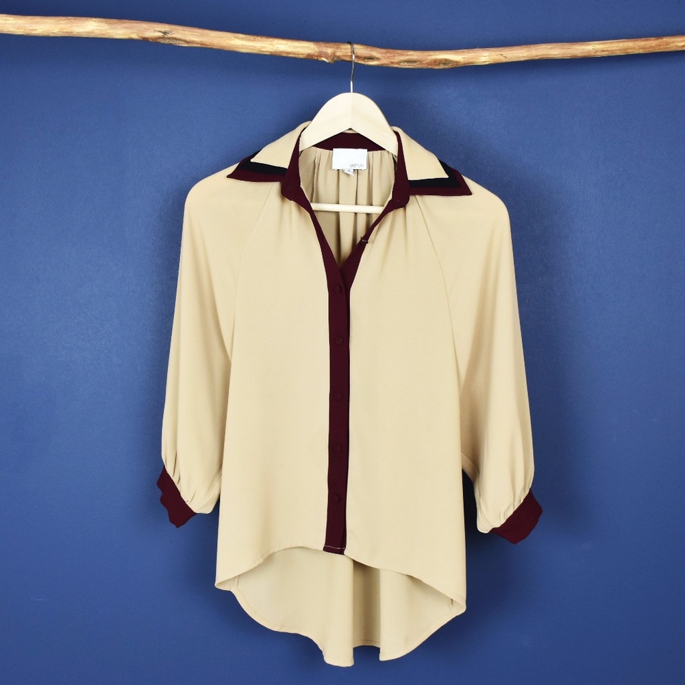 AnthropologieGreylin Tan Button-down Blouse Hi-Lo