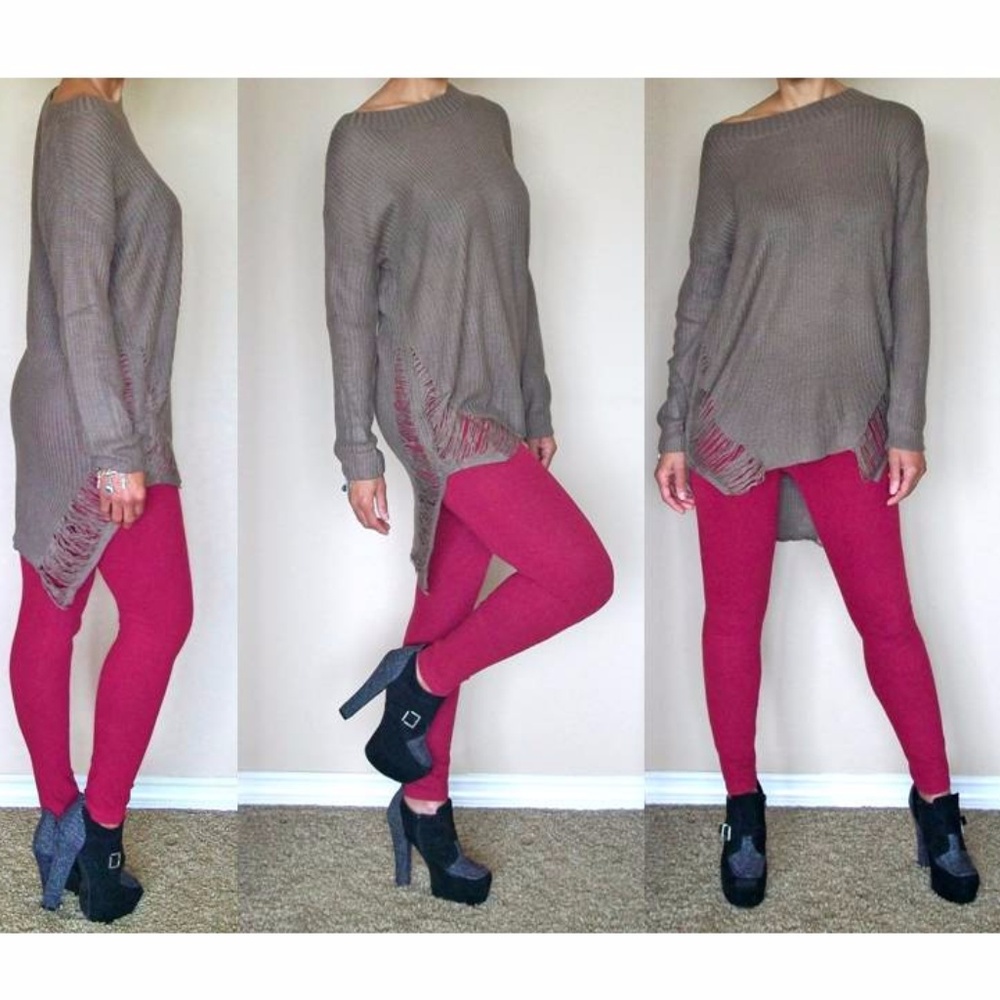 Ripped Distressed Torn Shredded Coffee KnitSweater