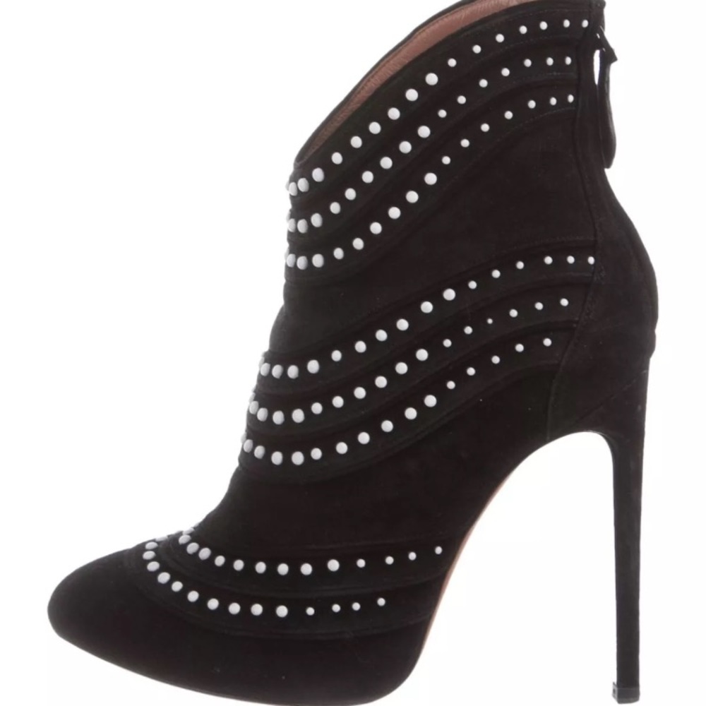 Alaïa Black Ankle Bootie Studded White Embellished