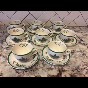 Spode Christmas Tree Teacups and Saucers