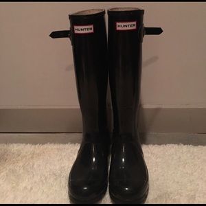Tall black hunter rain boots