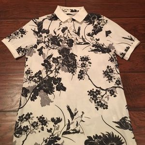 Zara Black White Floral Polo Dressy Casual Top