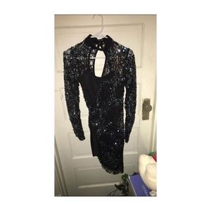 Black and blue sequined dance costume
