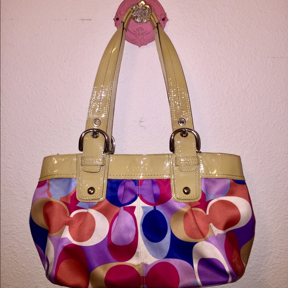 xxxSOLDxxx Coach Multi Colored Scarf Print Handbag